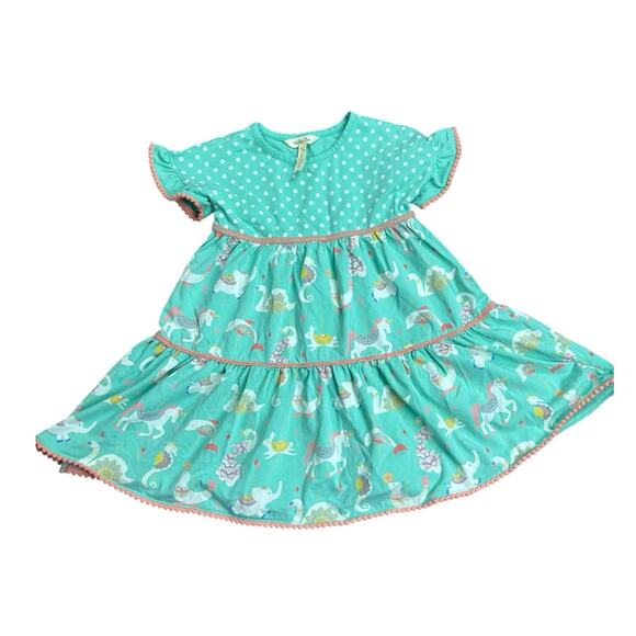 Matilda Jane Girls Size 4 Dress – Aqua Polka Dot Circus Animal Print Boho - Picture 1 of 5